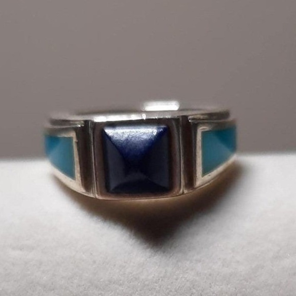 Southwestern sterling silver turquoise lapis ring size 6